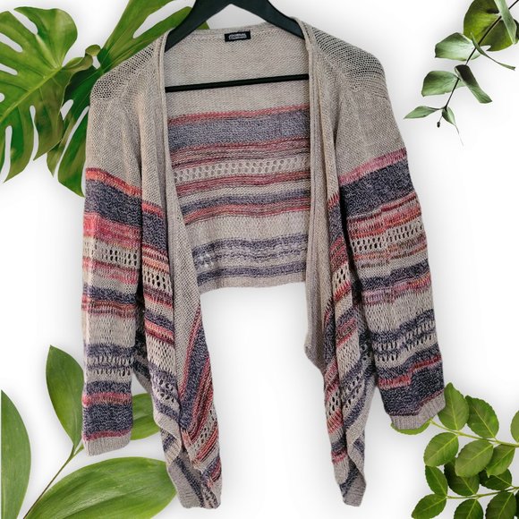 Grey Blue Red Linen Shrug Cardi sz Medium - Picture 1 of 9